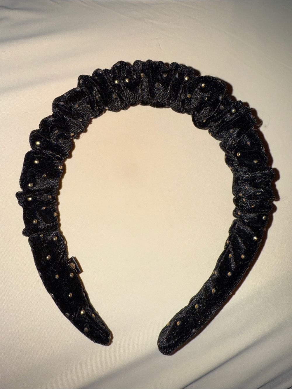 Lele Sadoughi Black Velvet Headband with Gold Studs